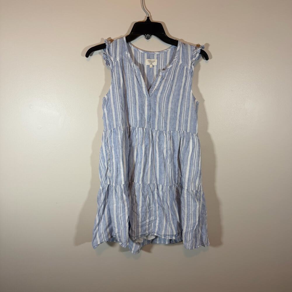 Gentle Fawn Maggie Dress Lightweight Linen Blend White Blue Stripes Womens XS